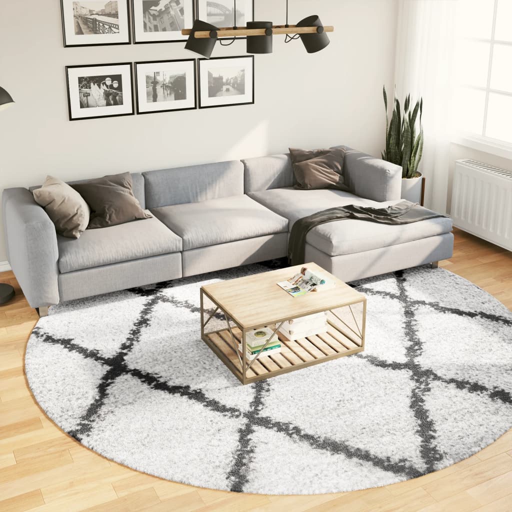 vidaXL Alfombra de pelo largo moderna PAMPLONA crema y negro Ø 280 cm