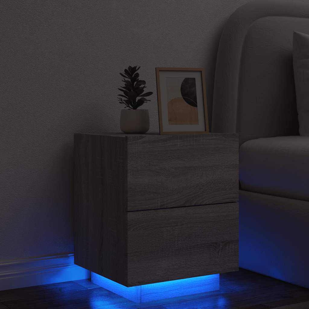 vidaXL Mesita de noche con luces LED madera de ingeniería gris Sonoma
