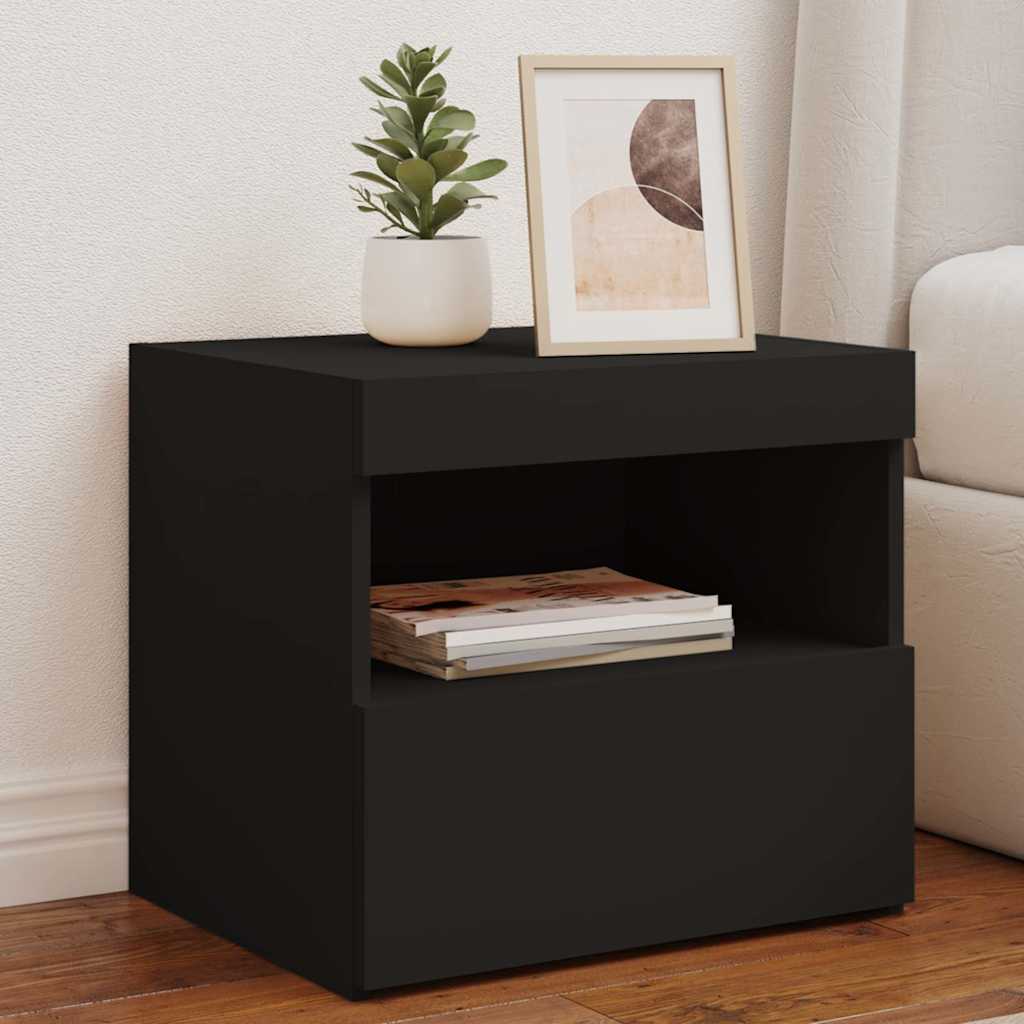 vidaXL Mesitas de noche con luces LED 2 unidades negro 50x40x45 cm
