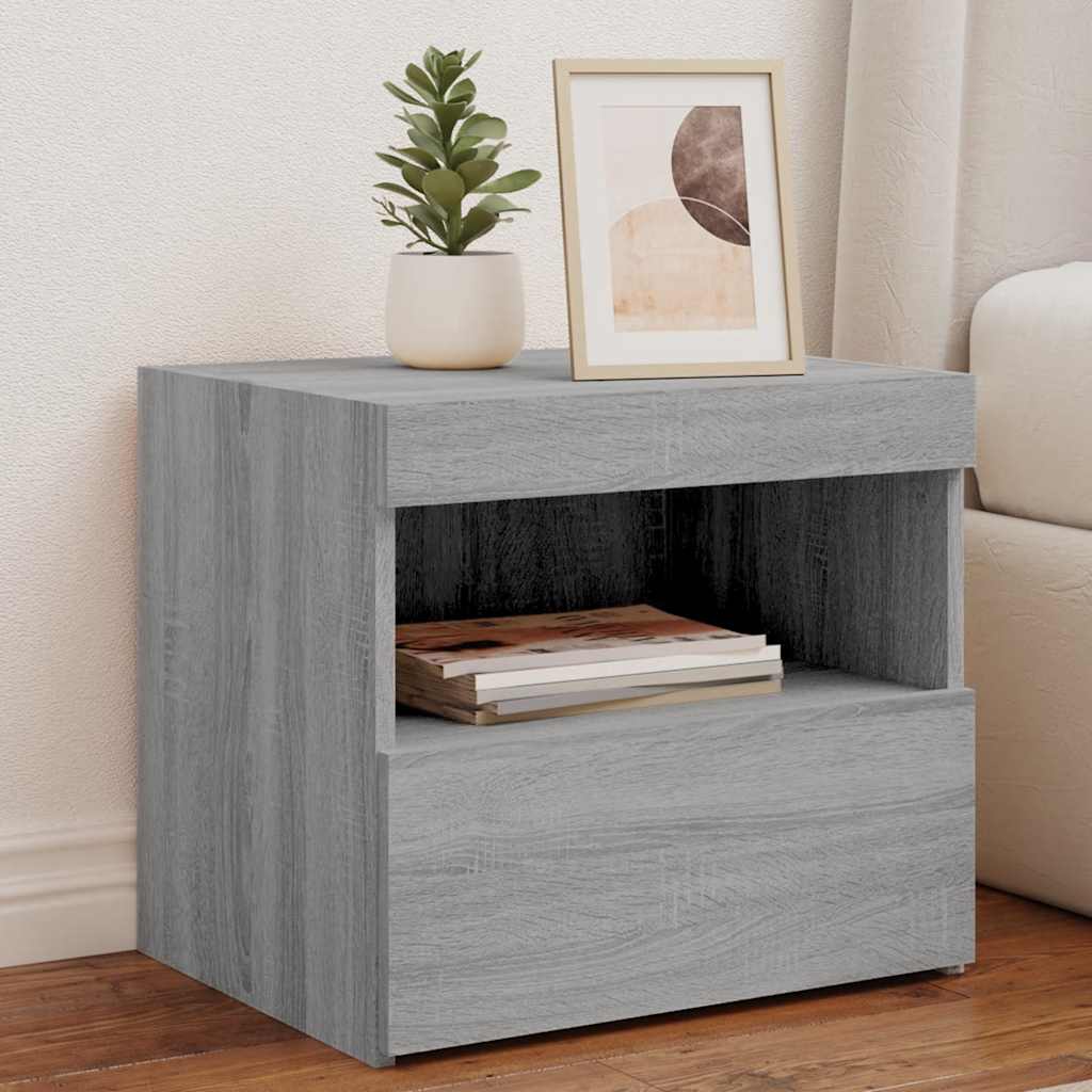 vidaXL Mesita de noche con luces LED gris Sonoma 50x40x45 cm