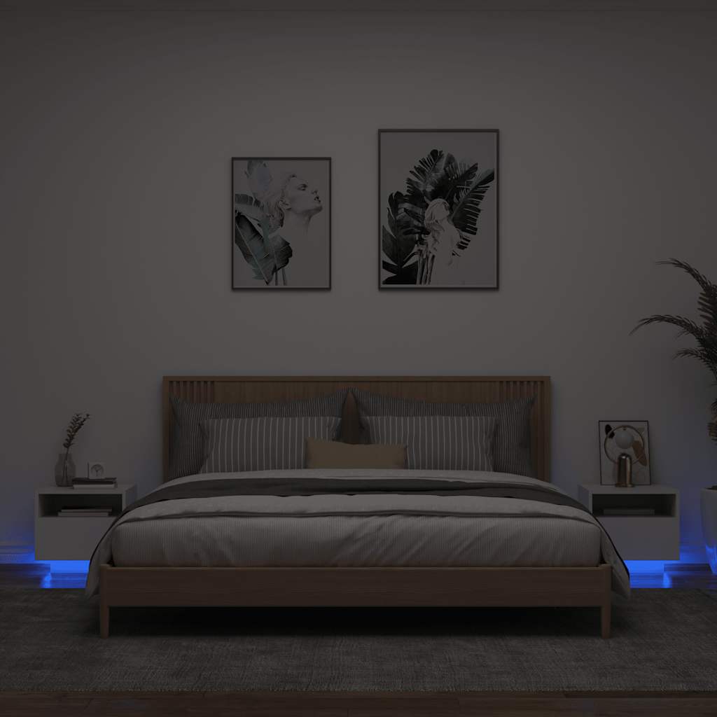 vidaXL Mesitas de noche con luces LED 2 unidades blanco 40x39x37 cm