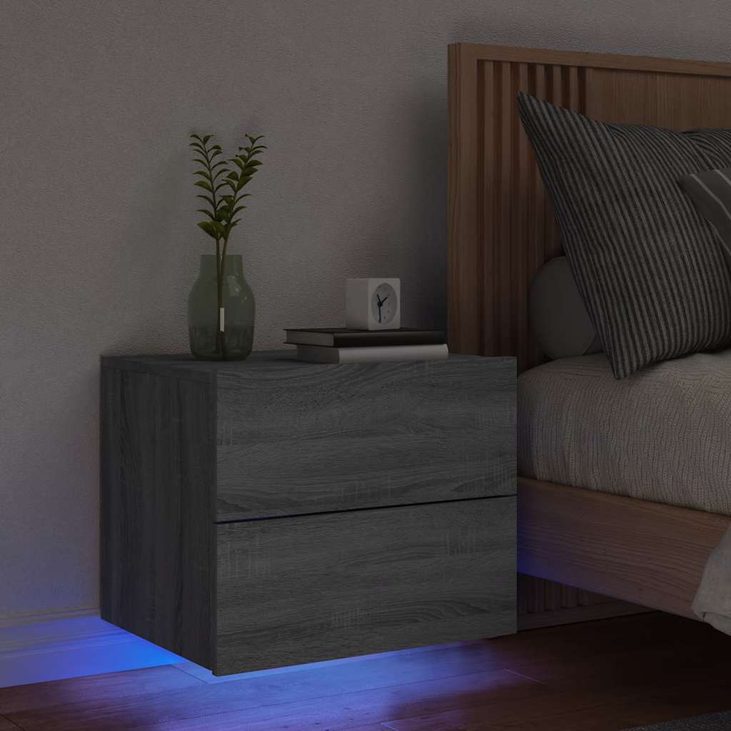 vidaXL Mesita de noche de pared con luces LED gris Sonoma