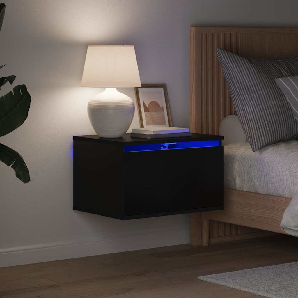 vidaXL Mesitas de noche de pared con luces LED 2 unidades negro