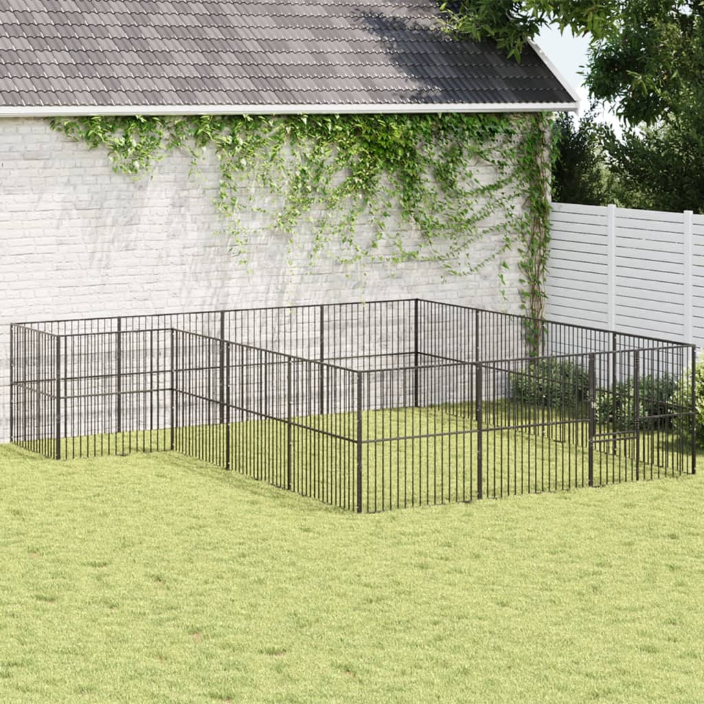 vidaXL Corralito para perros con 16 paneles acero galvanizado negro