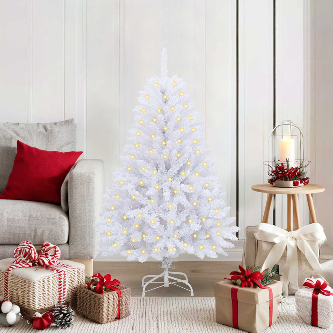vidaXL Árbol de Navidad artificial 150 LED PVC y Acero Blanco