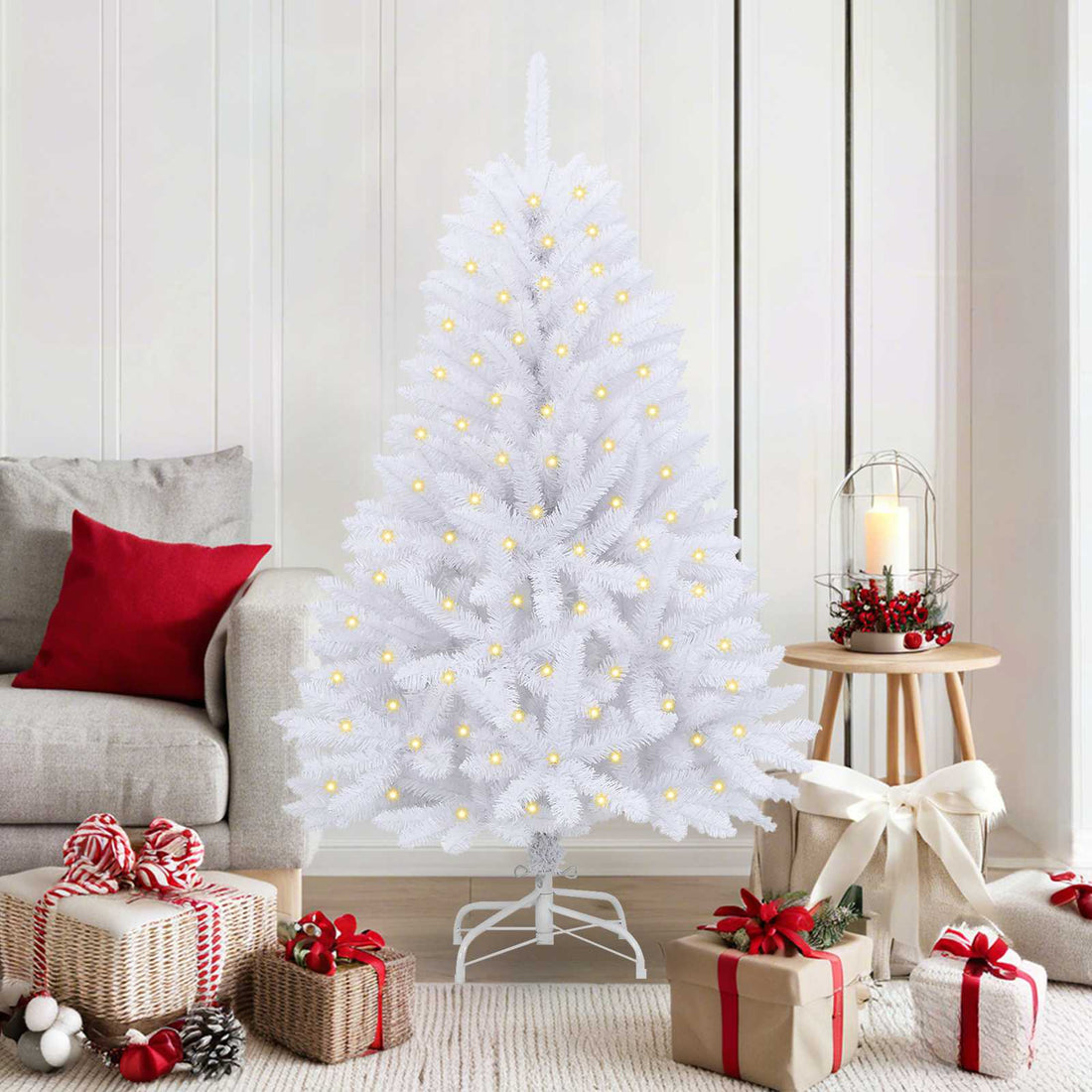 vidaXL Árbol de Navidad artificial 150 LED PVC y Acero Blanco