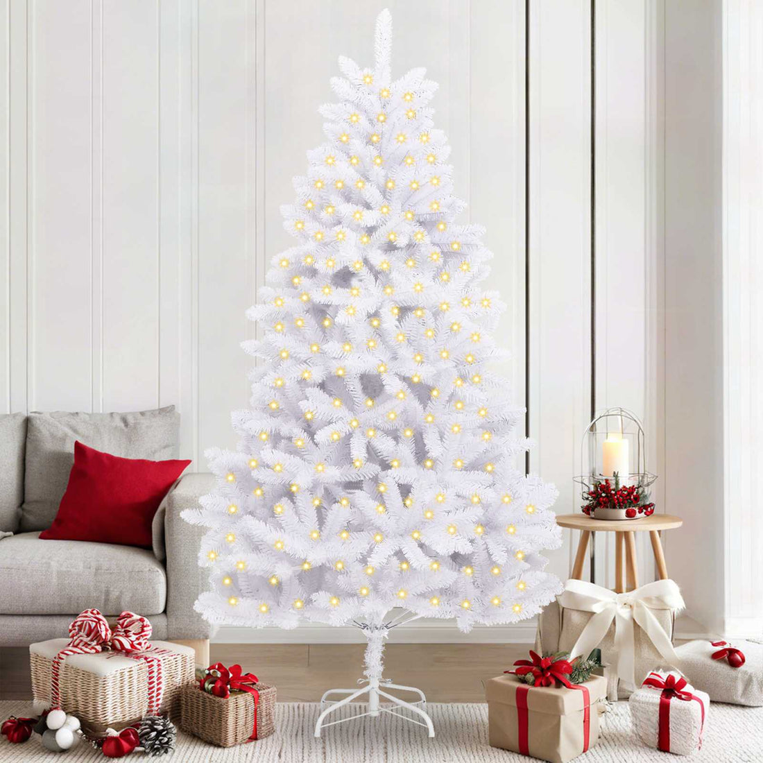 vidaXL Árbol de Navidad artificial 300 LED PVC y Acero Blanco