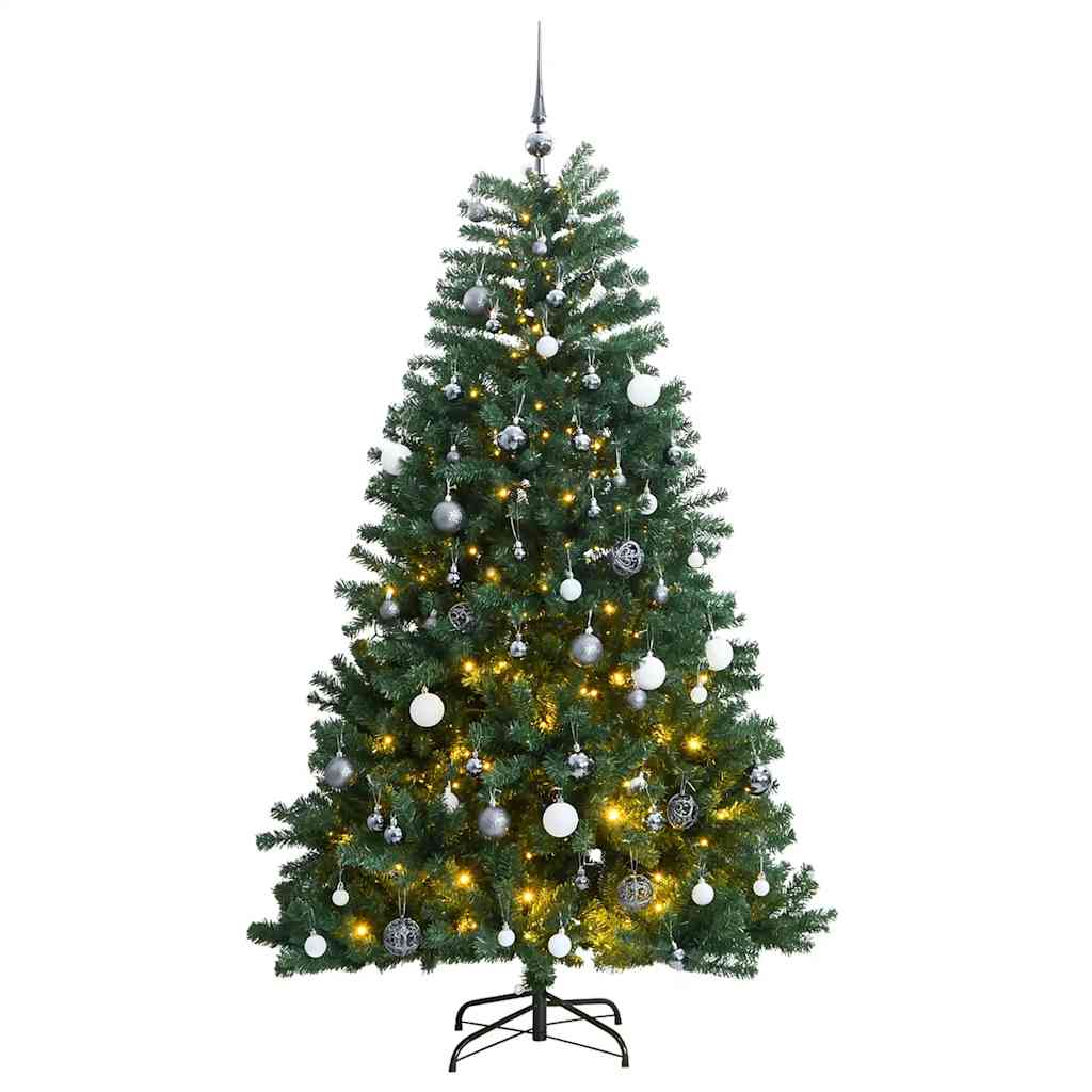 vidaXL Árbol de Navidad artificial con bisagras 300 LED y bolas 210 cm
