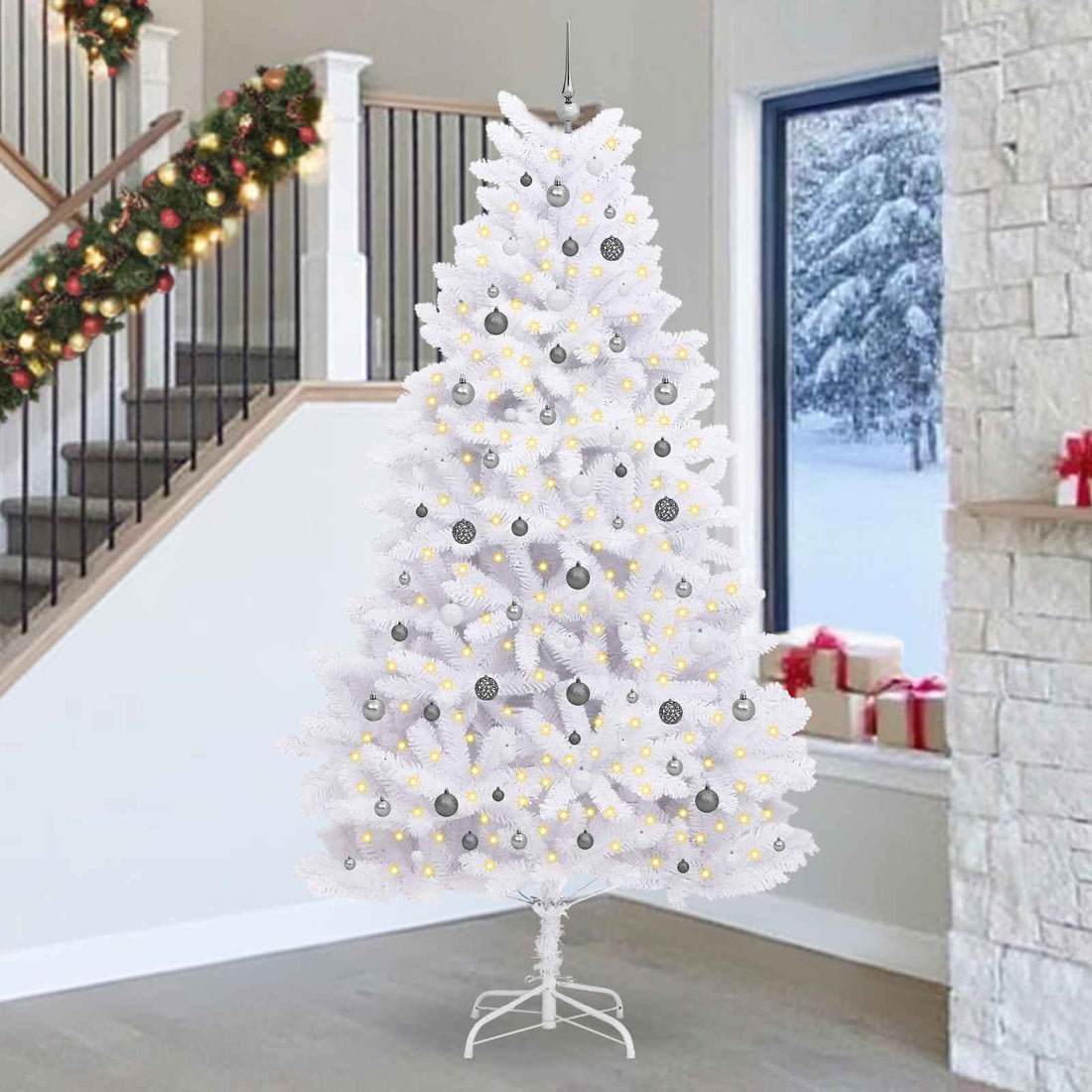 vidaXL Árbol de Navidad artificial 270 cm PVC y Acero Blanco