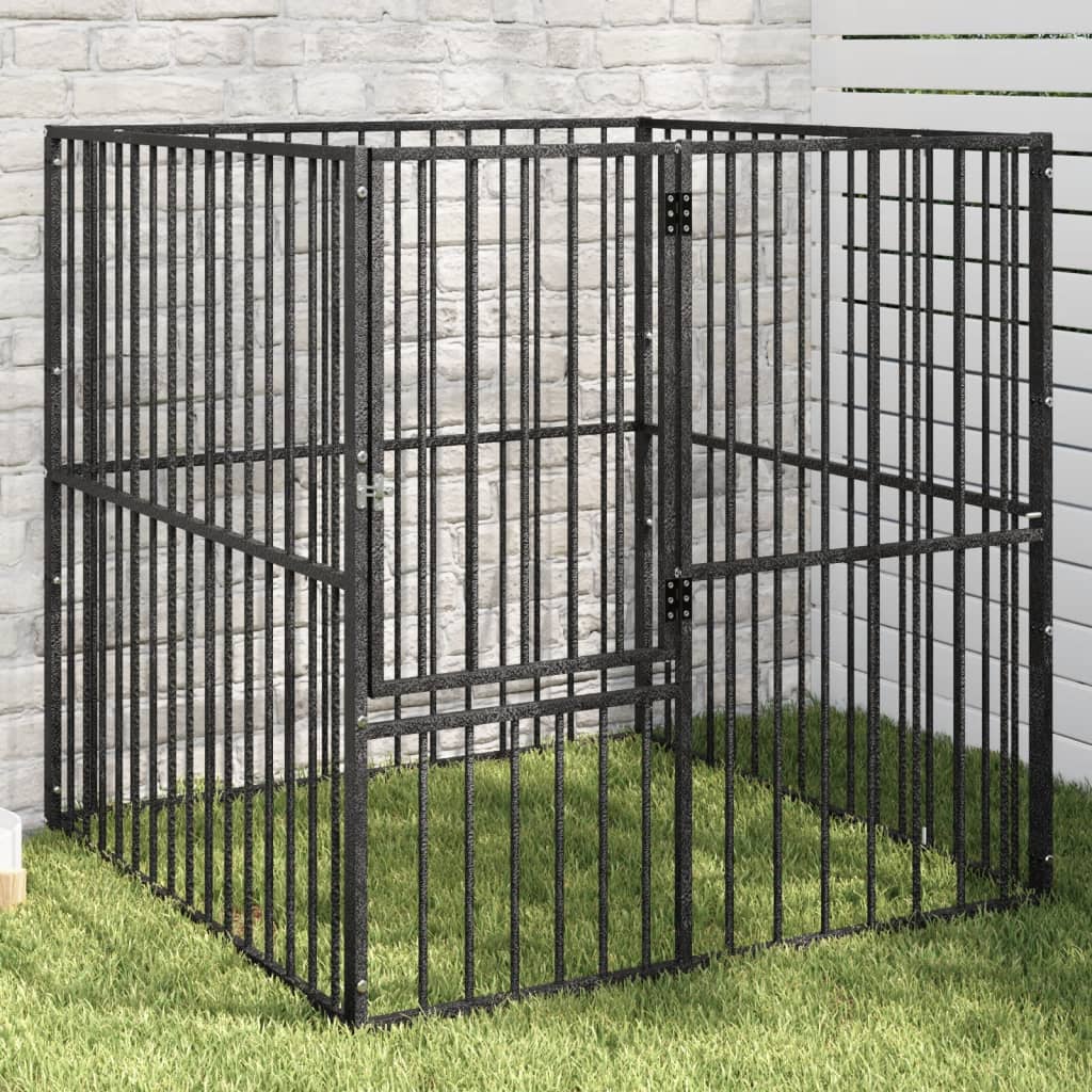 vidaXL Corralito para perros con 4 paneles acero galvanizado negro