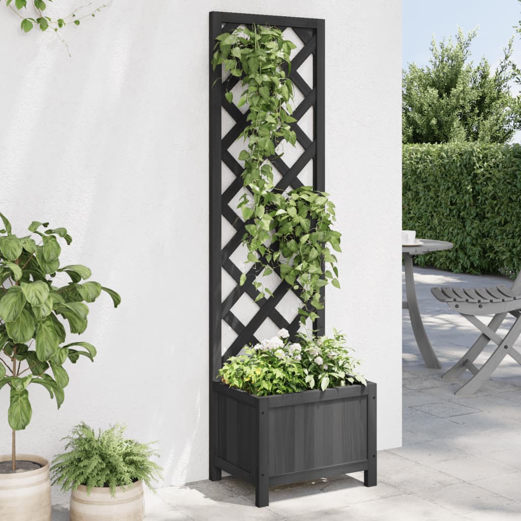 vidaXL Jardinera con enrejado negro 40x30x135 cm madera maciza de abeto