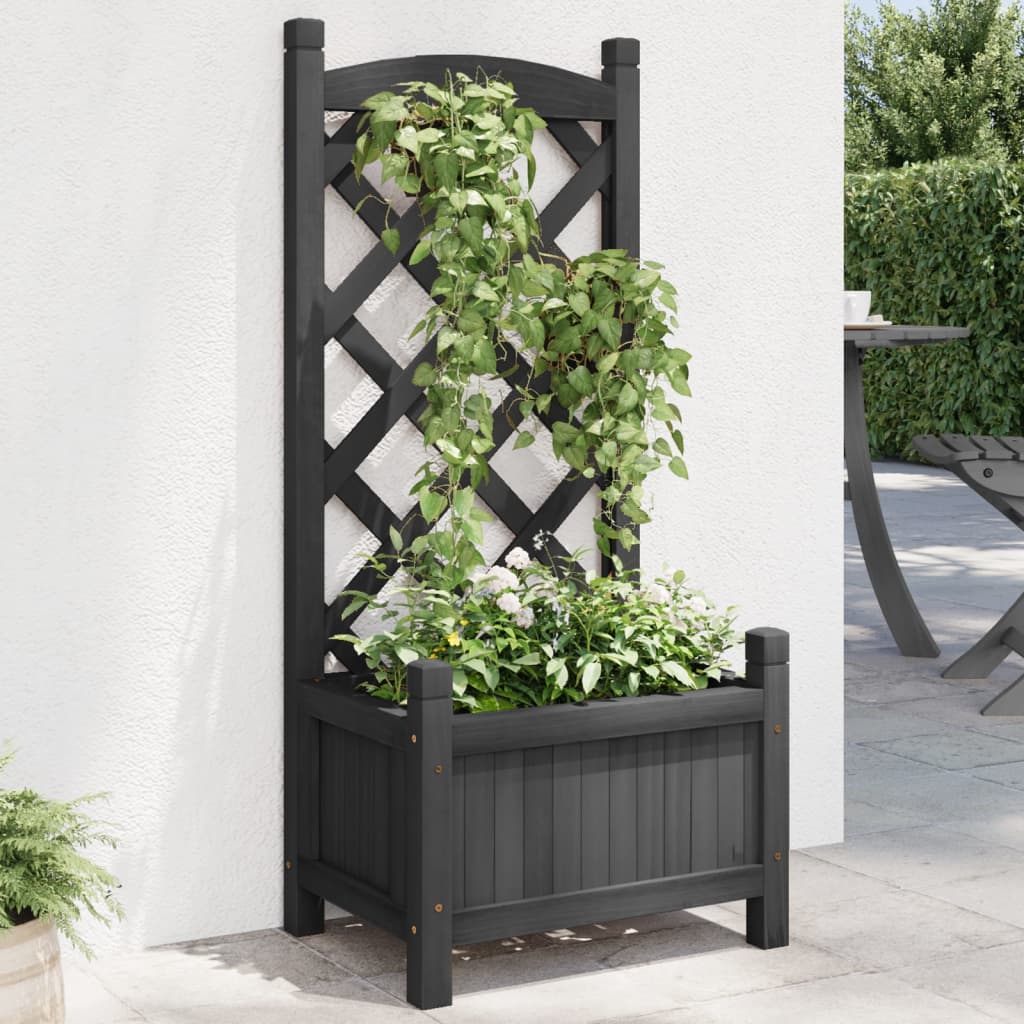 vidaXL Jardinera con enrejado negro 40x30x90 cm madera maciza de abeto