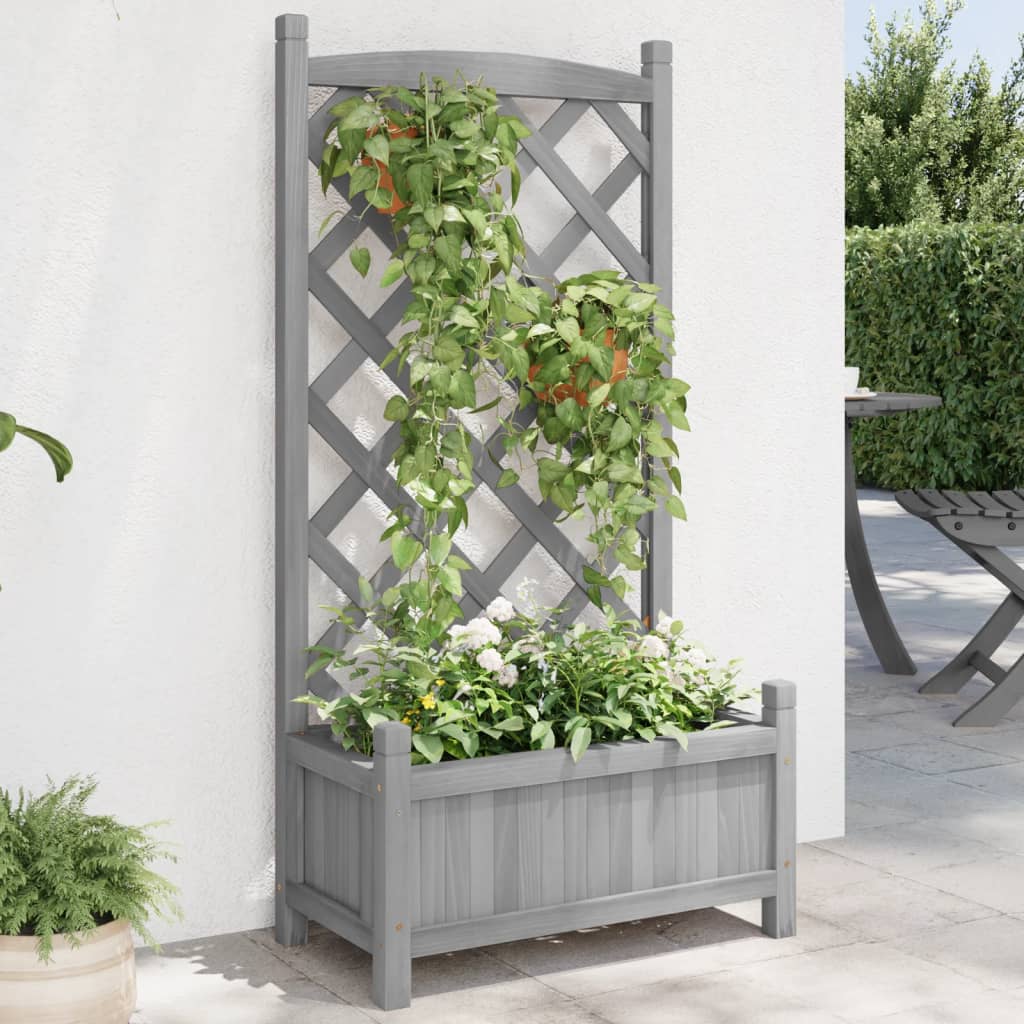 vidaXL Jardinera con enrejado gris 55x29,5x110 cm madera maciza de abeto