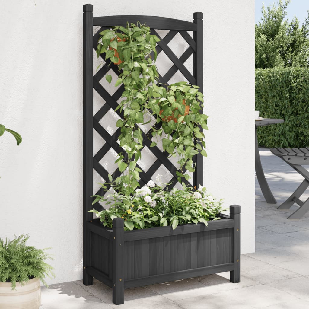 vidaXL Jardinera con enrejado negro 55x29,5x110 cm madera maciza de abeto