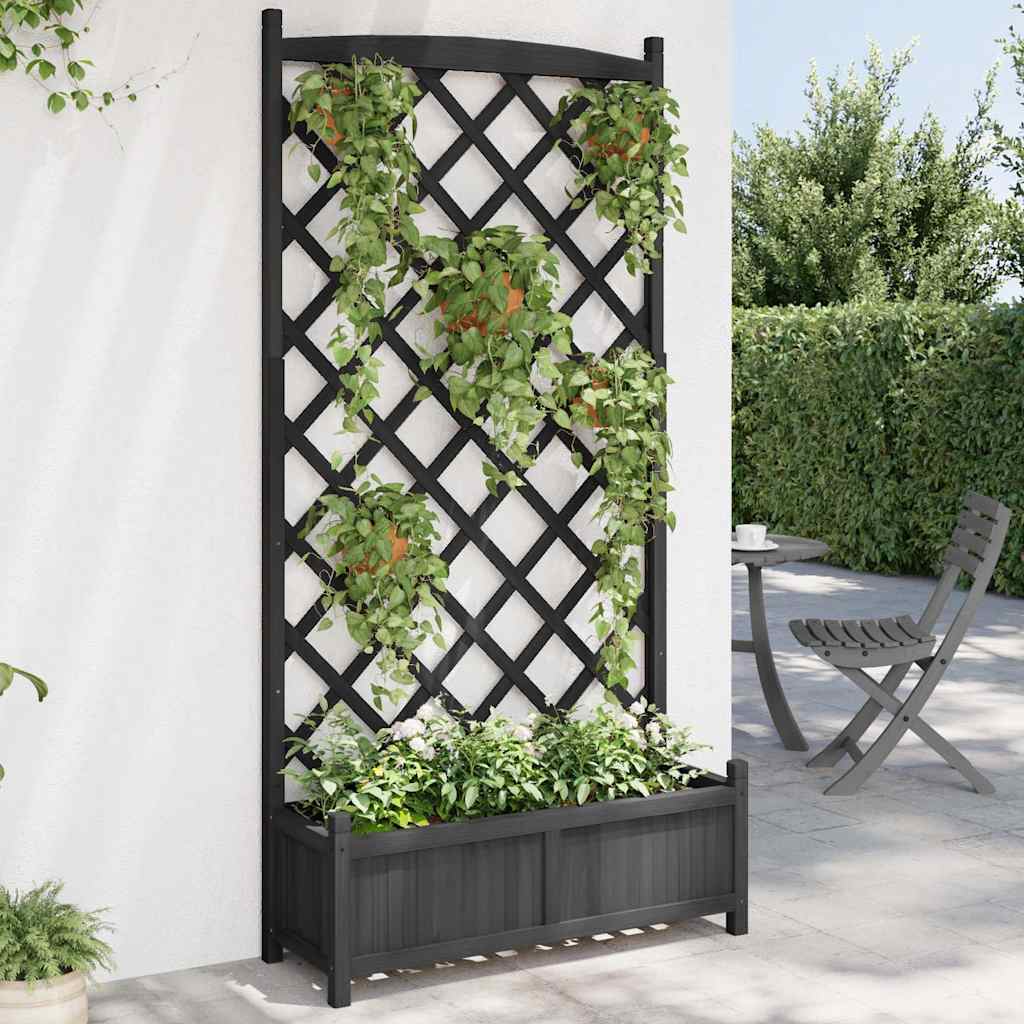 vidaXL Jardinera con enrejado negro 90x35x180 cm madera maciza de abeto