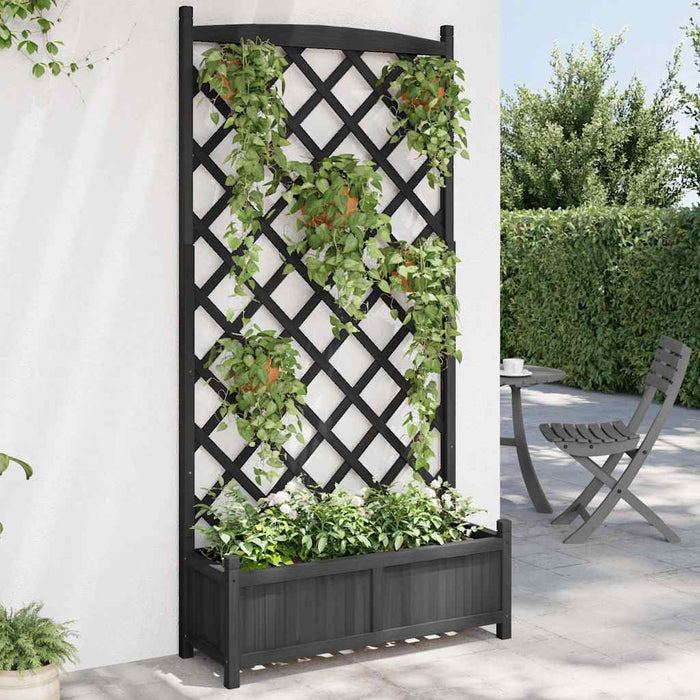 vidaXL Jardinera con enrejado negro 90x35x180 cm madera maciza de abeto