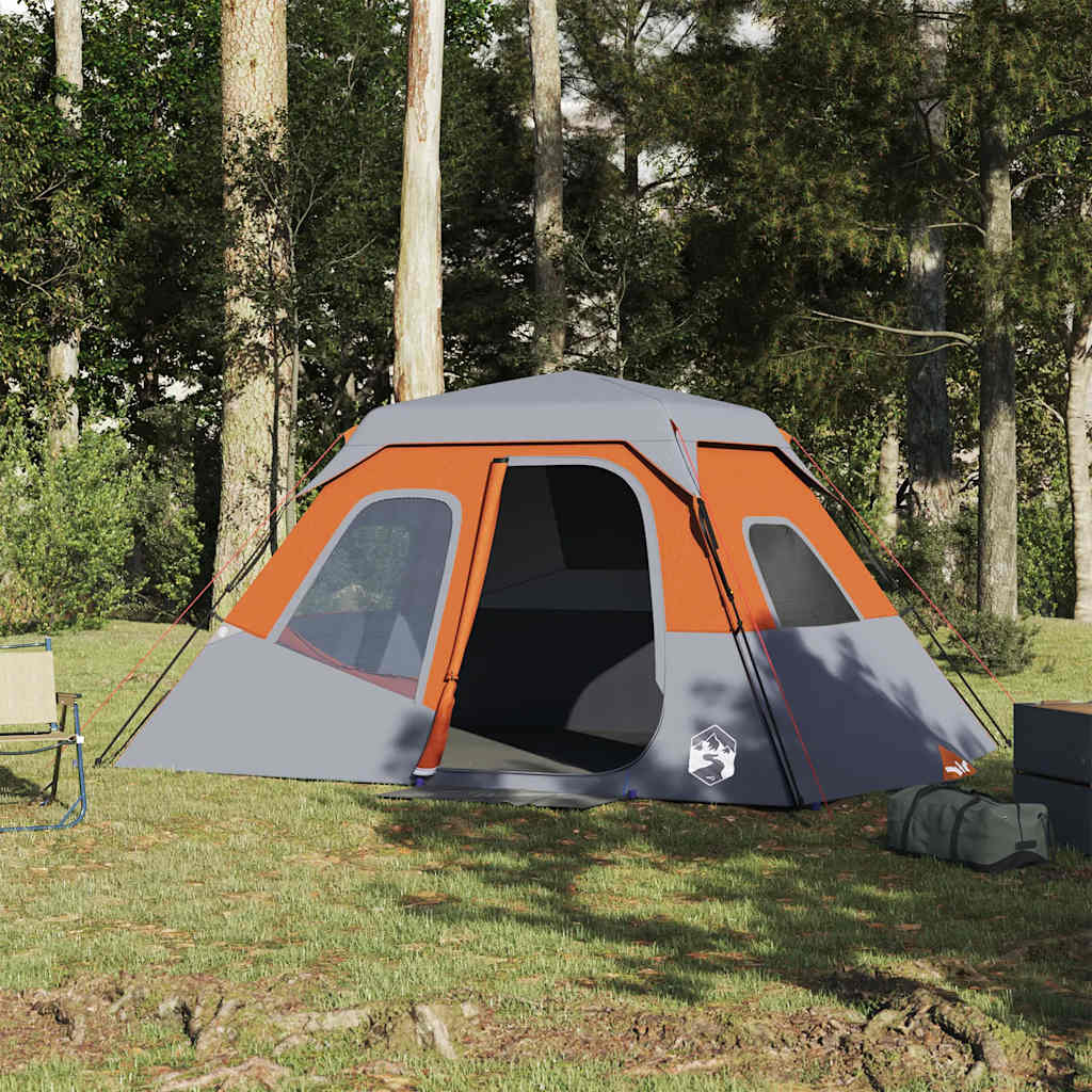 vidaXL Tienda familiar 6 personas impermeable apertura rápida gris