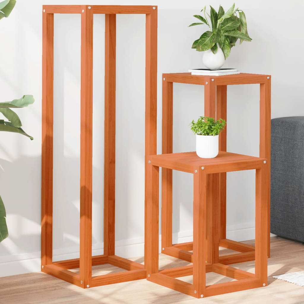 vidaXL Soportes para plantas 3 piezas madera maciza pino marrón cera