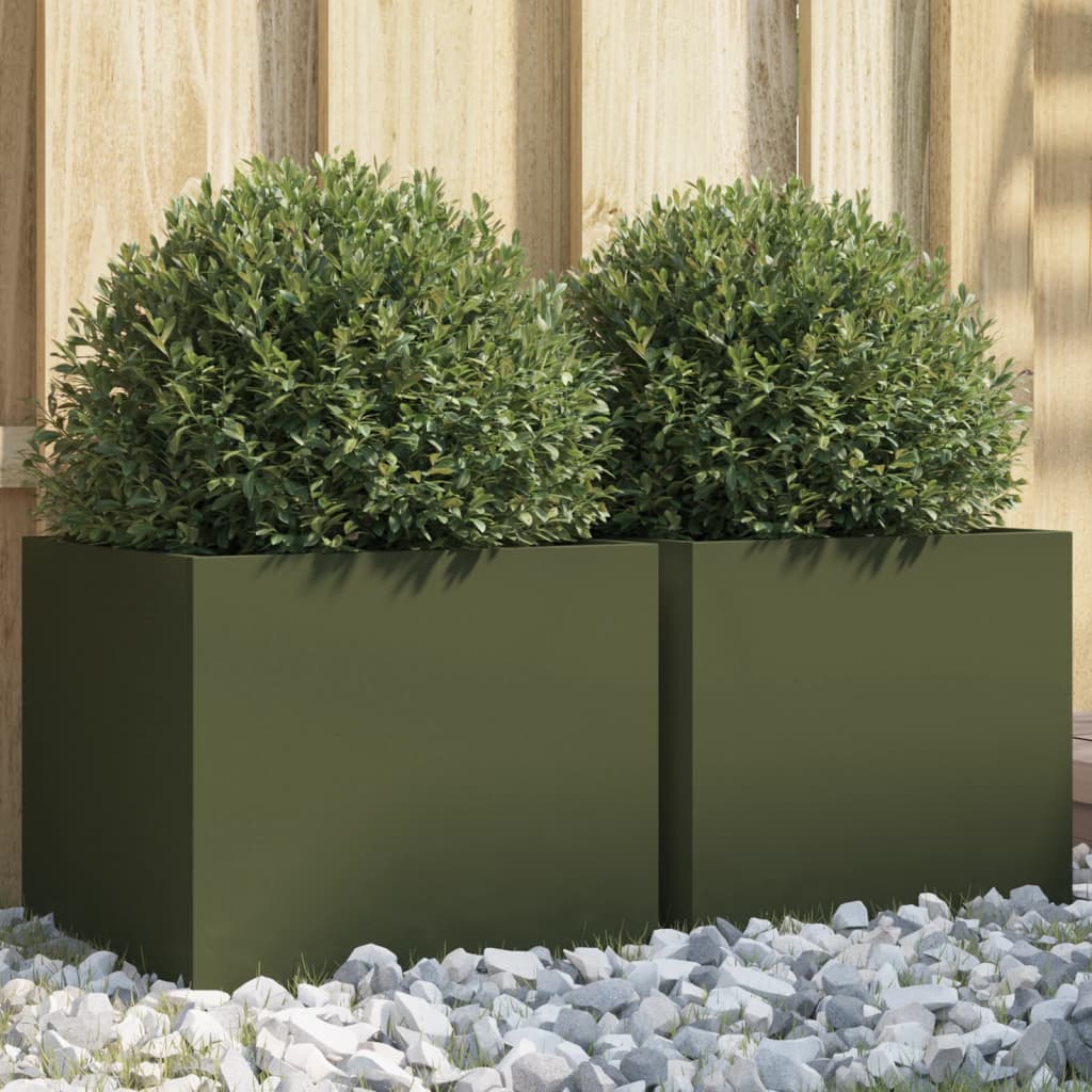 vidaXL Jardineras 2 unidades acero verde oliva 32x30x29 cm