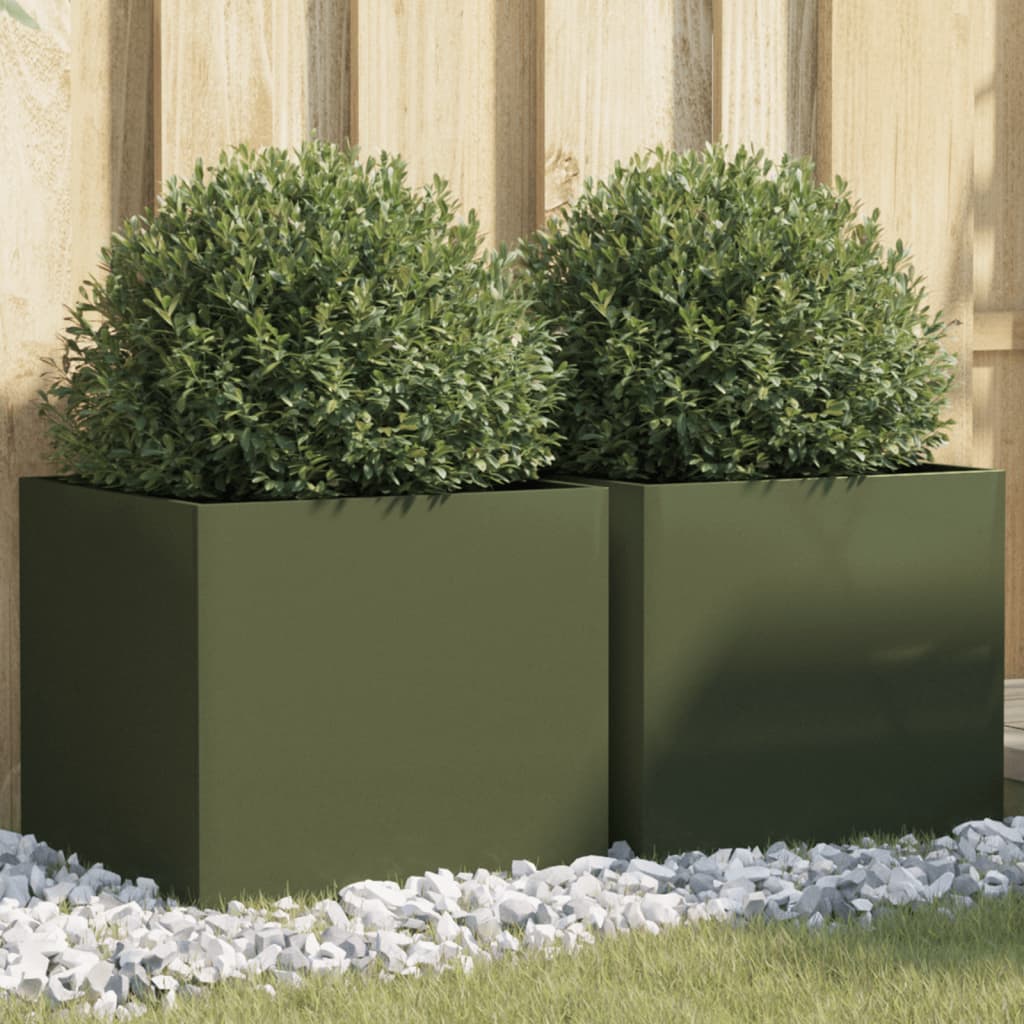 vidaXL Jardineras 2 unidades acero verde oliva 42x40x39 cm