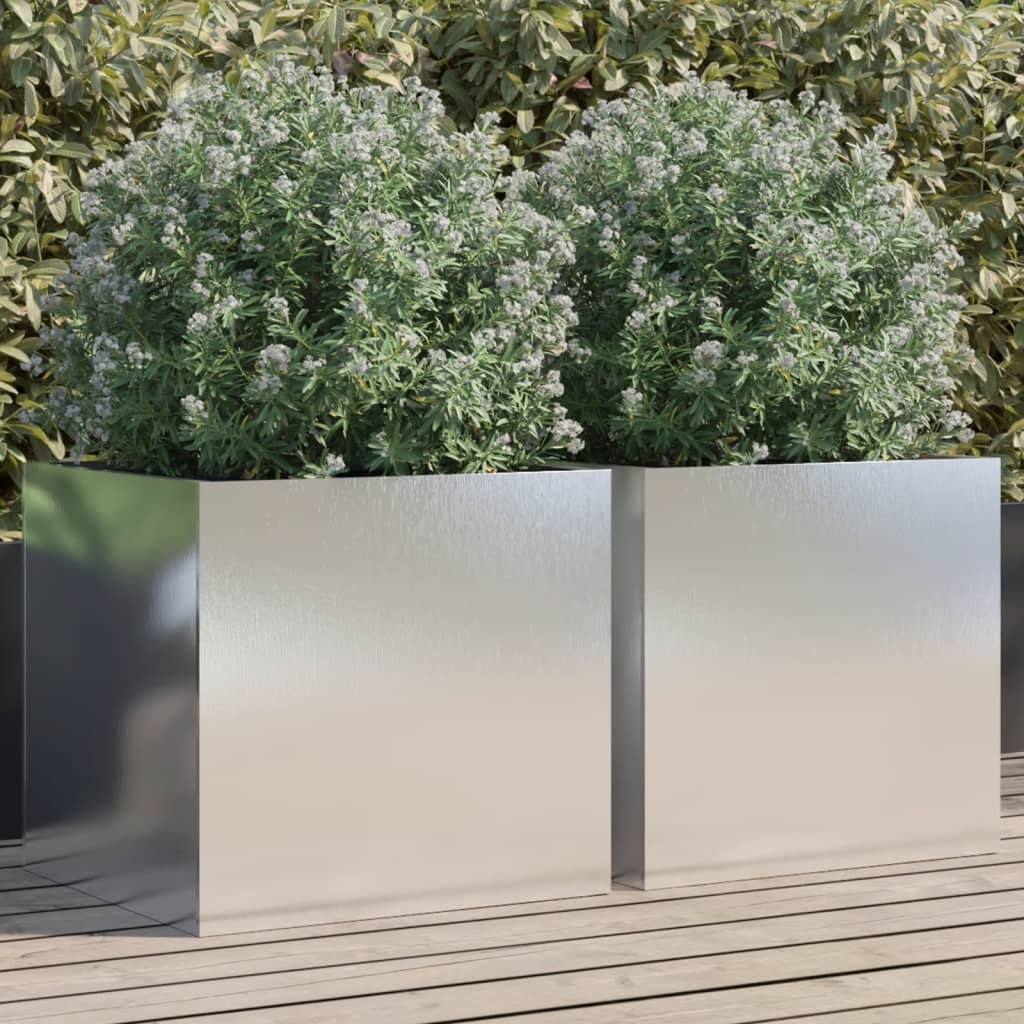 vidaXL Jardineras 2 unidades acero inoxidable plateado 49x47x46 cm