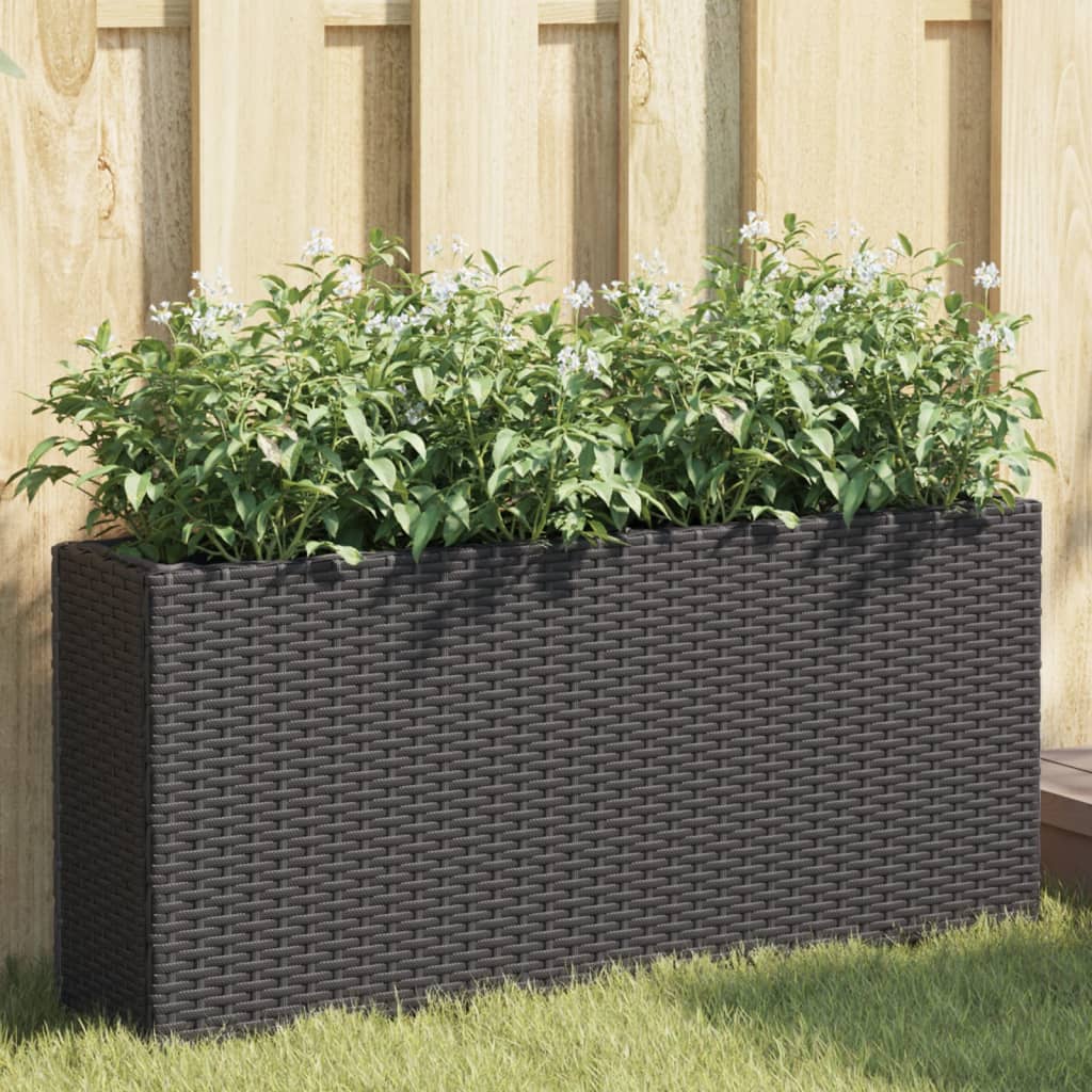 vidaXL Jardineras con 2 maceteros 2 uds ratán PE negro 90x20x40 cm