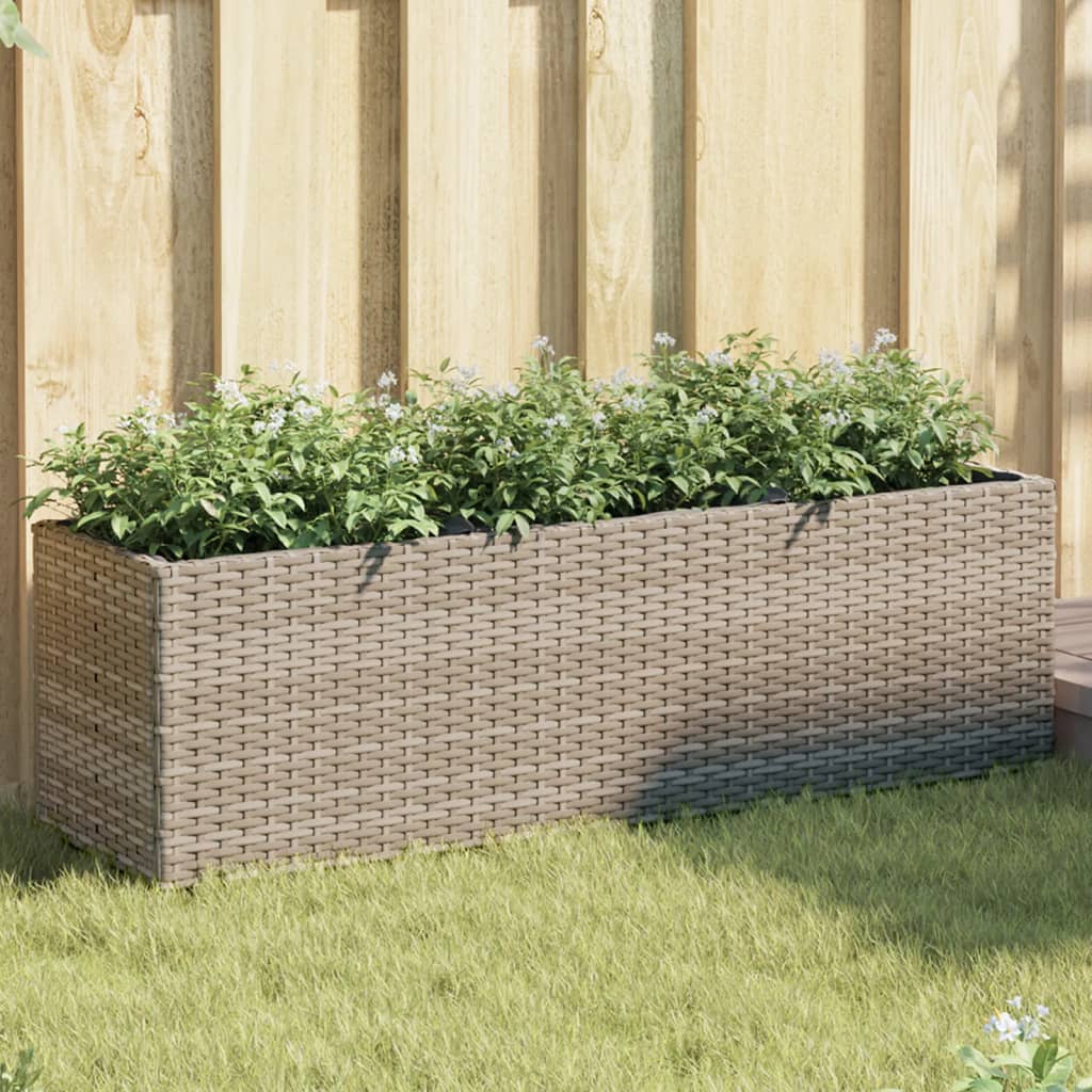 vidaXL Jardineras con 3 maceteros 2 uds ratán PE gris 105x30x32 cm