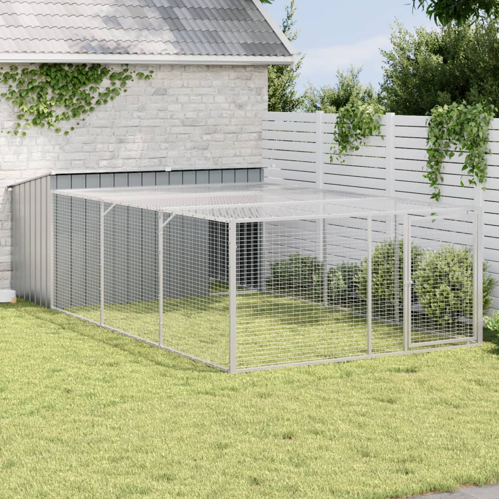 vidaXL Caseta para perro con corral antracita 197x396x110 cm acero galvanizado