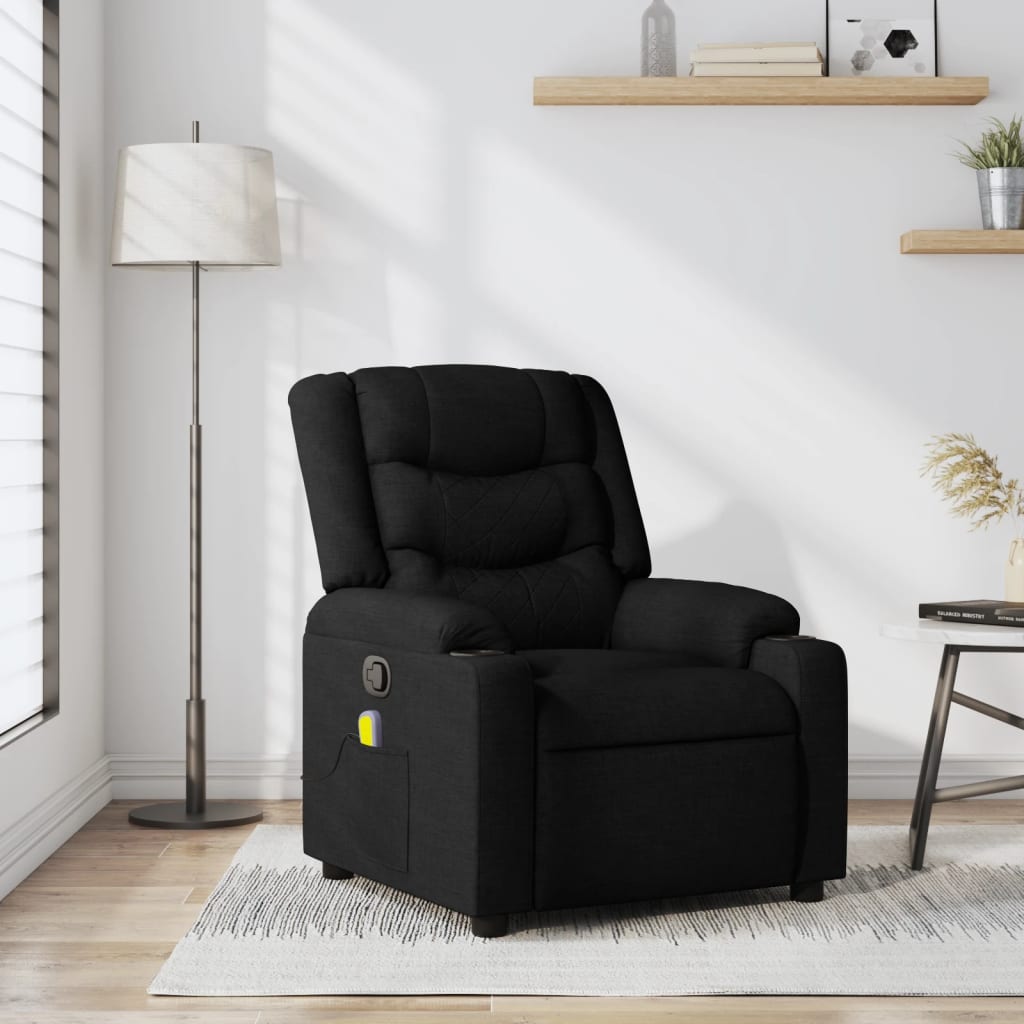 vidaXL Sillón reclinable de masaje de tela negro