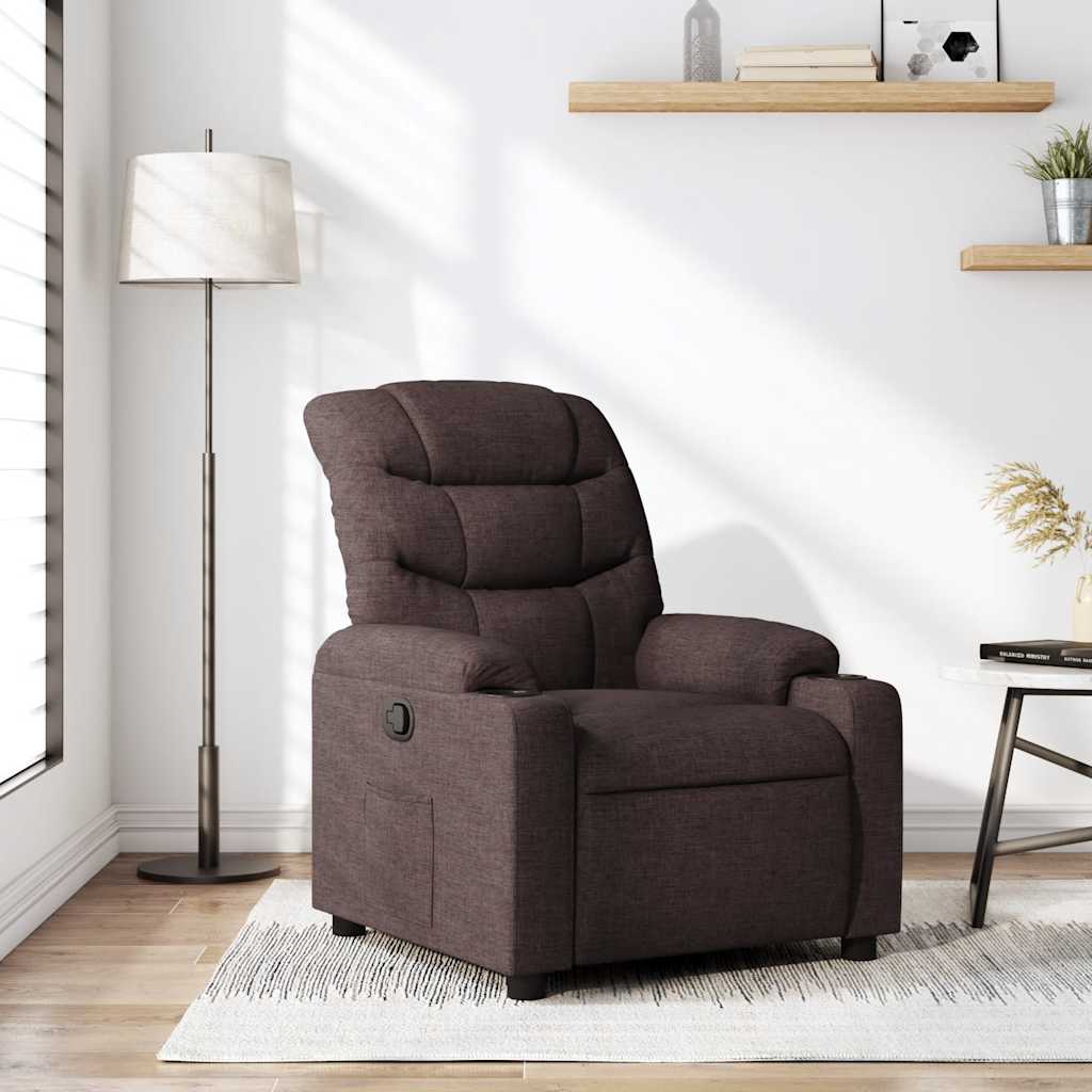vidaXL Sillón reclinable de tela marrón oscuro