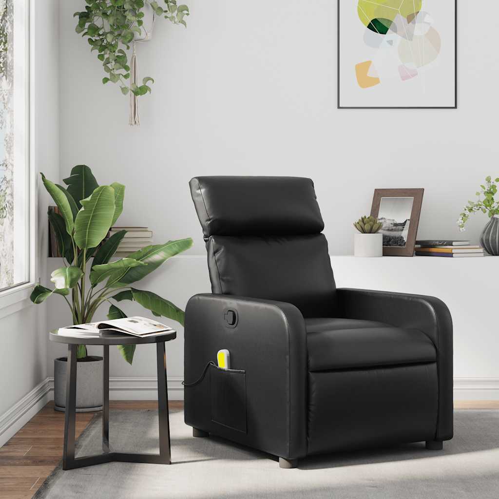 vidaXL Sillón de masaje reclinable cuero sintético negro