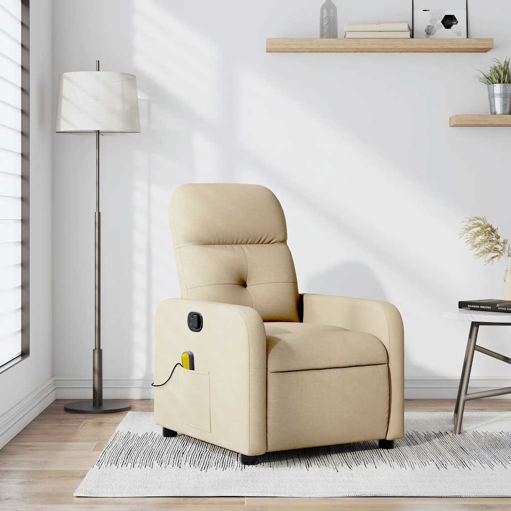 vidaXL Sillón de masaje reclinable de tela crema