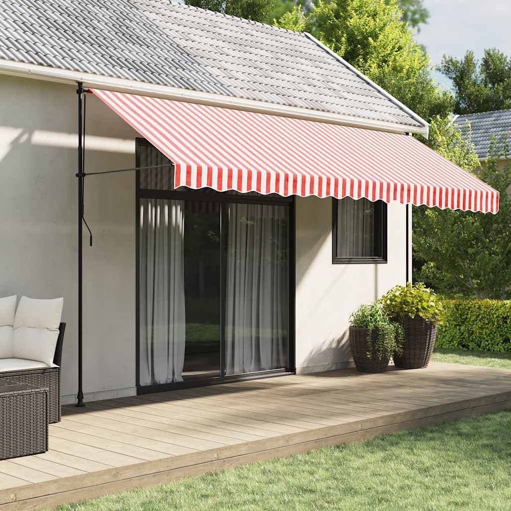vidaXL Tela de repuesto para toldo rojo y blanco 450x300 cm poliéster