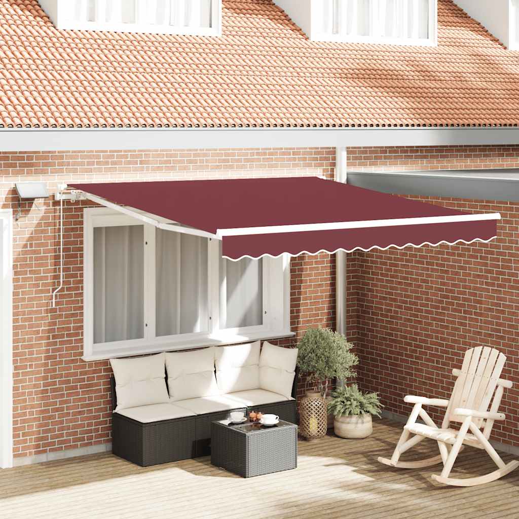 vidaXL Toldo retráctil manual con luces LED burdeos 300x250 cm