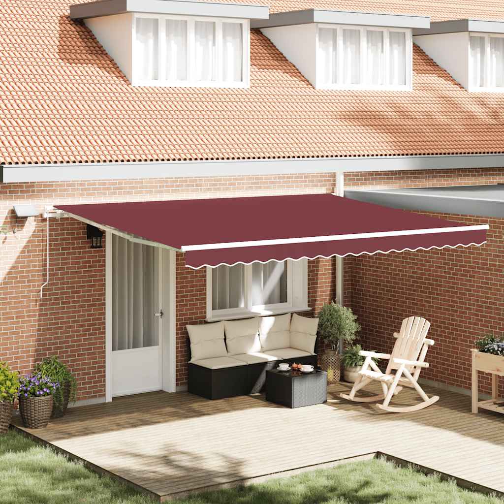 vidaXL Toldo retráctil manual con luces LED burdeos 450x300 cm