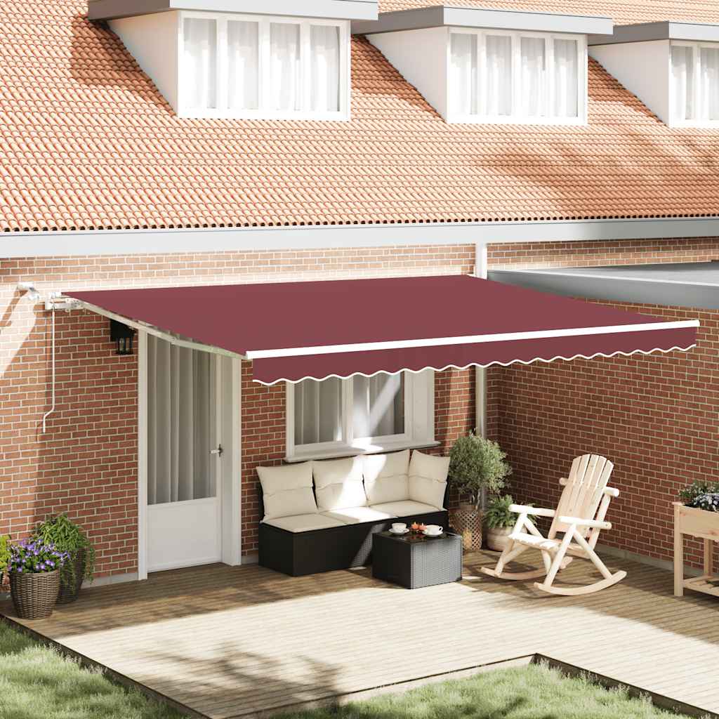 vidaXL Toldo retráctil automático con luces LED burdeos 450x300 cm