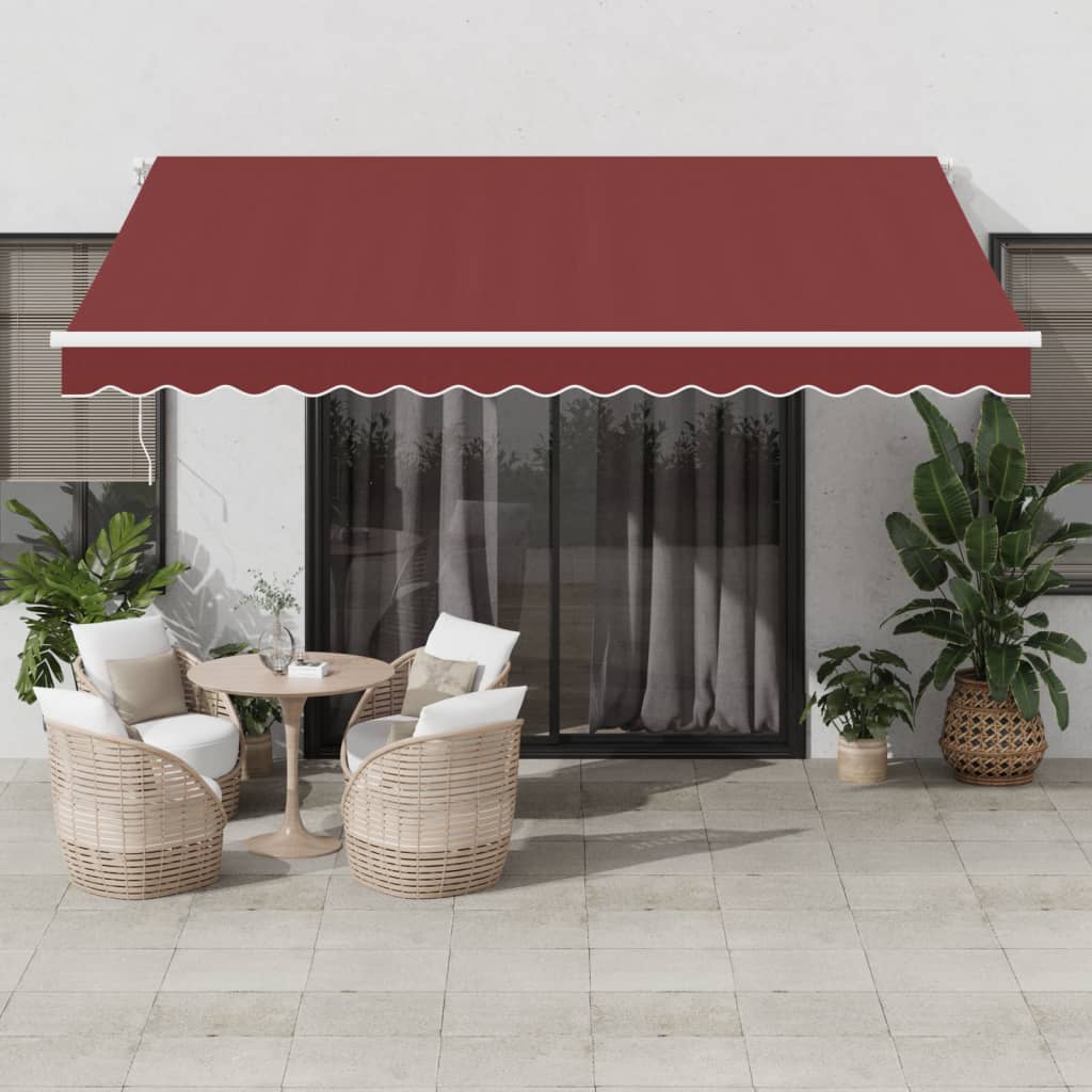 vidaXL Toldo retráctil manual con luces LED burdeos 400x350 cm