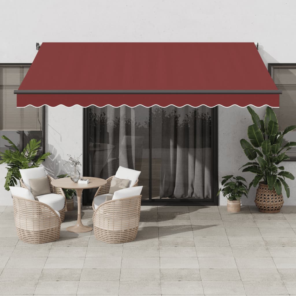 vidaXL Toldo retráctil automático con LEDs color burdeos 400x350 cm