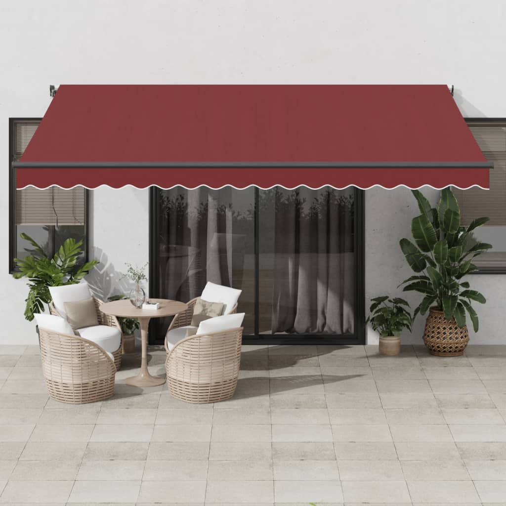 vidaXL Toldo retráctil manual con LEDs color burdeos 450x350 cm