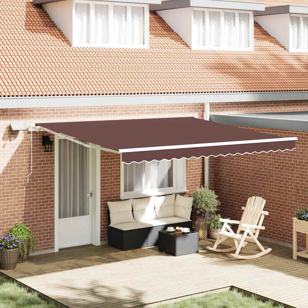 vidaXL Toldo retráctil manual con luces LED marrón 400x300 cm