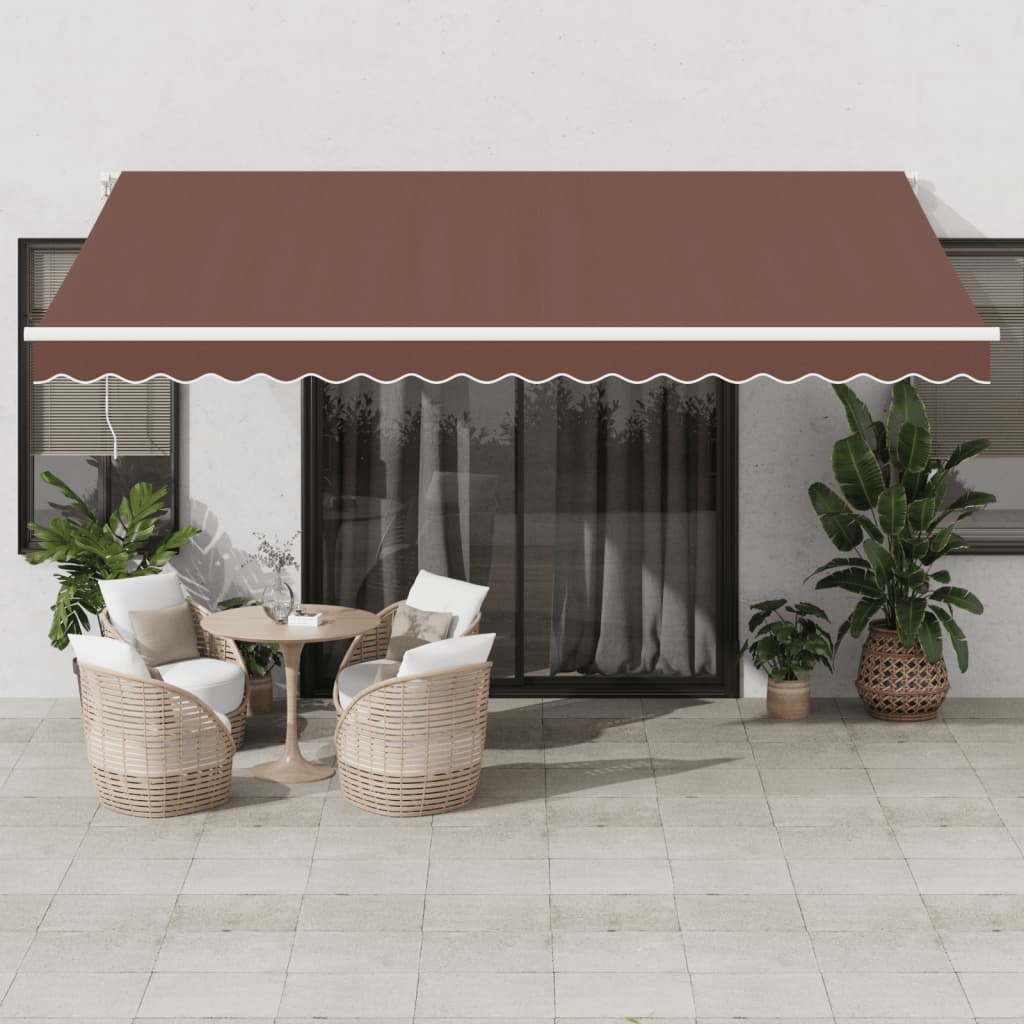 vidaXL Toldo retráctil manual con luces LED marrón 450x350 cm