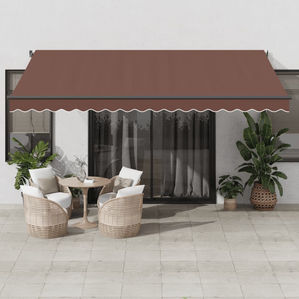 vidaXL Toldo retráctil manual con luces LED marrón 450x350 cm