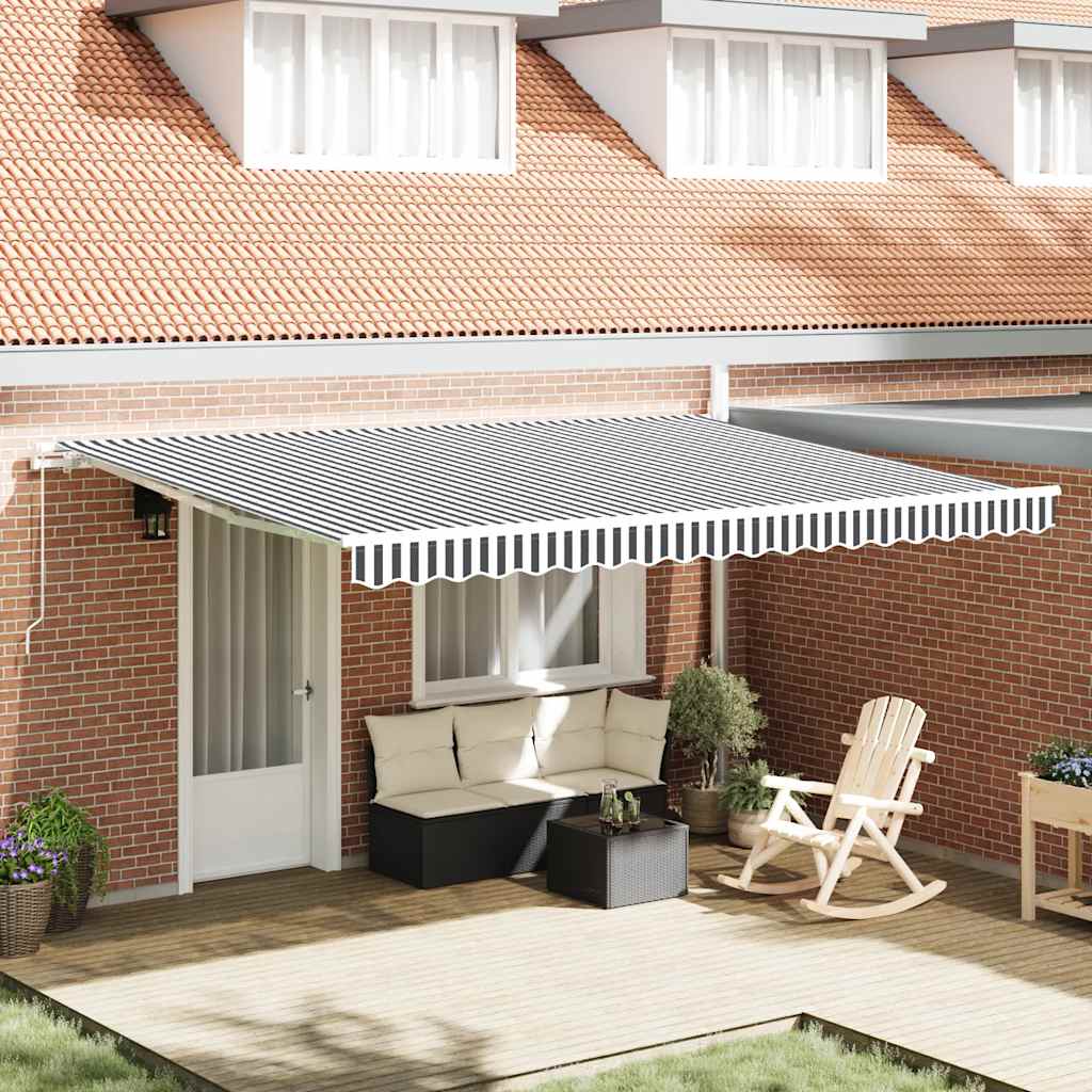 vidaXL Toldo retráctil manual gris antracita y blanco 450x300 cm