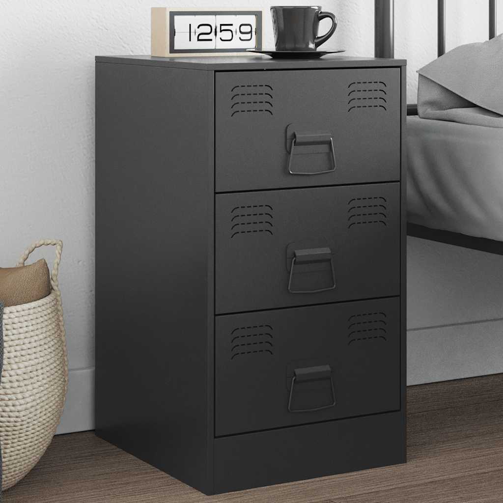 vidaXL Mesita de noche acero negra 34,5x39x62 cm