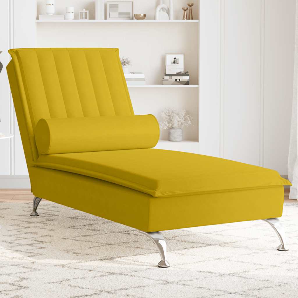 vidaXL Sofá diván de masaje con cojín de terciopelo amarillo