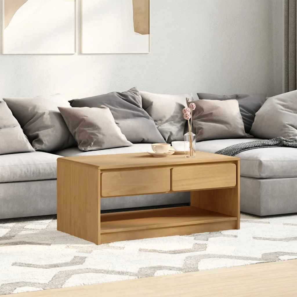 vidaXL Mesa de centro SAUDA madera maciza pino color roble 99x55x45 cm