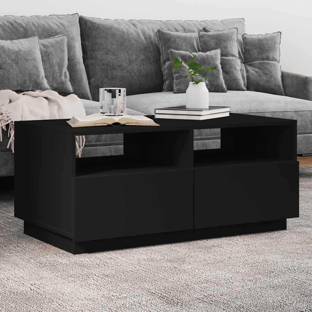 vidaXL Mesa de centro con luces LED negro 90x49x40 cm
