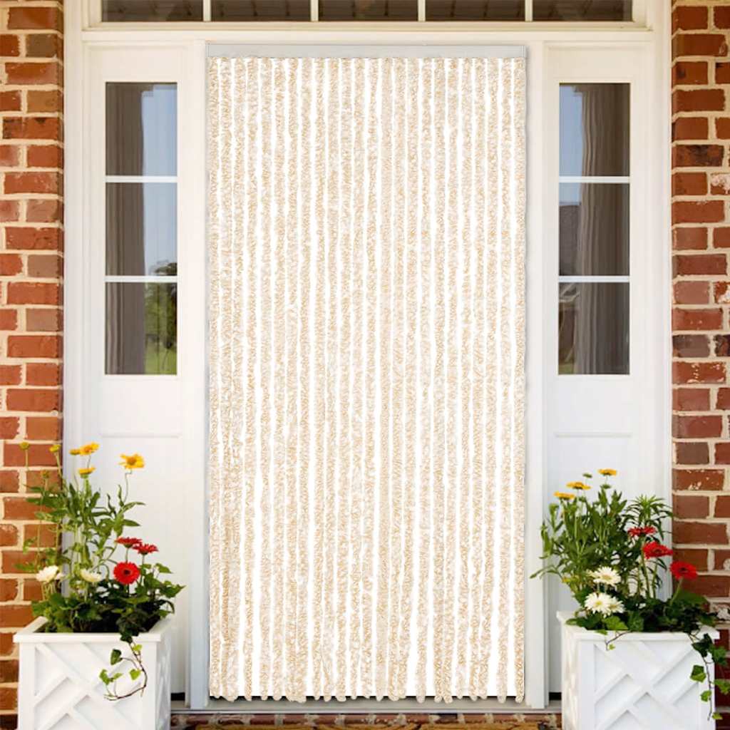 vidaXL Cortina antimoscas chenilla beige y blanco 100x230 cm