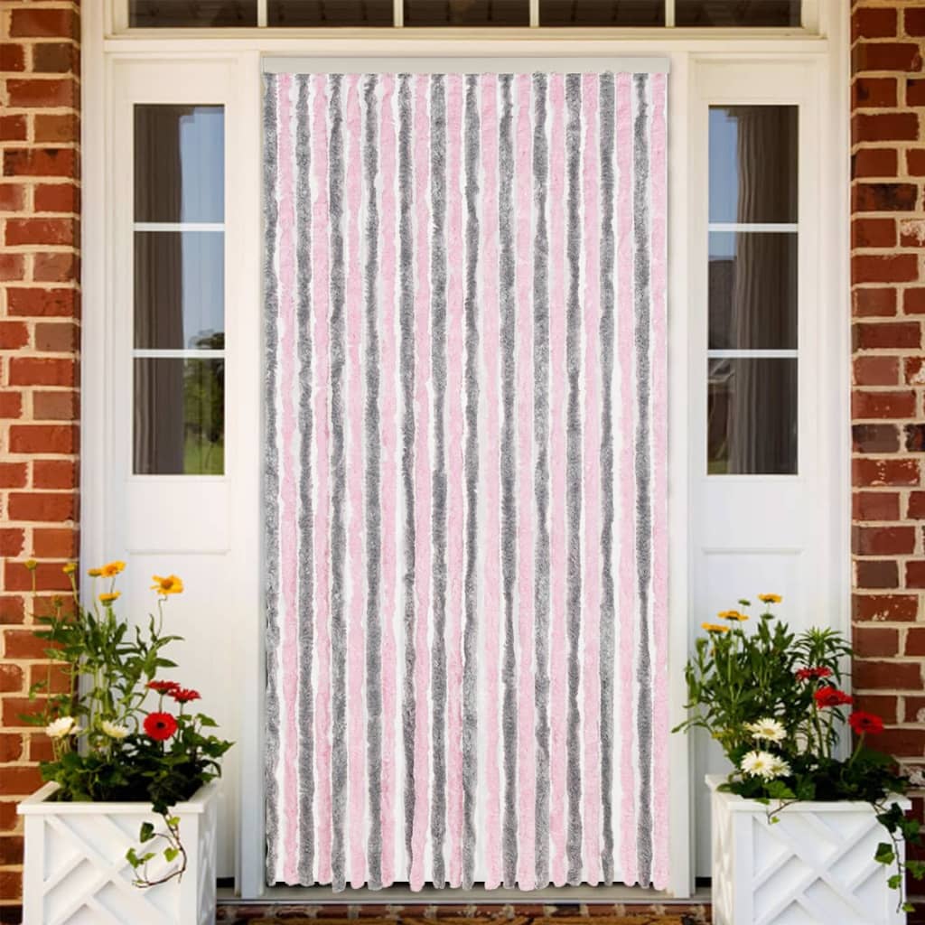 vidaXL Cortina antimoscas chenilla gris plateado y rosa 100x220 cm