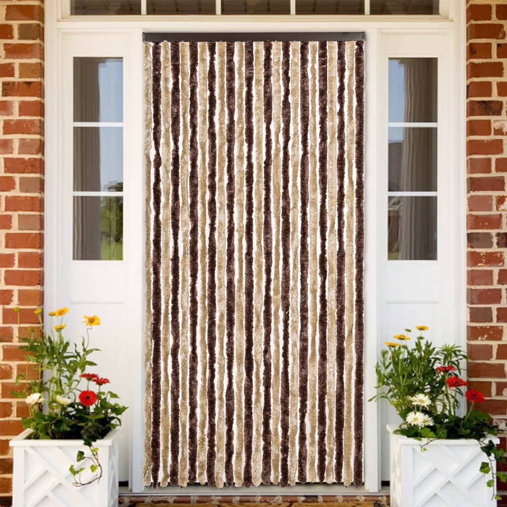 vidaXL Cortina antimoscas chenilla beige y marrón claro 100x200 cm